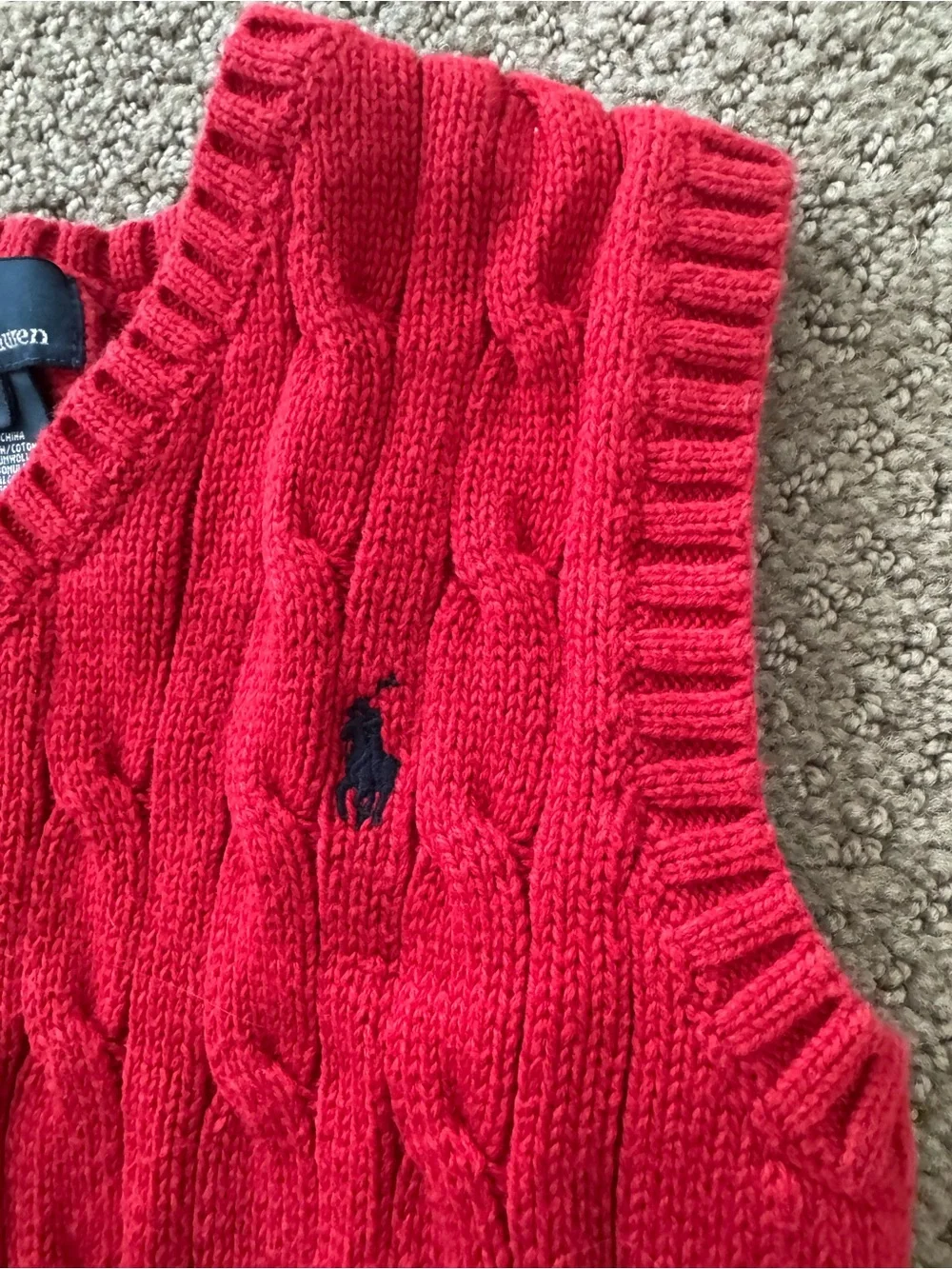 Kids 4T Polo by Ralph Lauren Red Cable-Knit V-Neck Sweater Vest with Navy Pony